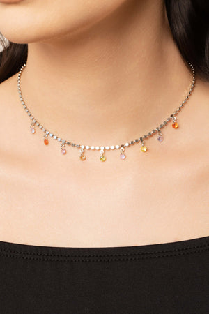 Choker Plaquinhas Pontos de Luz Coloridos Ródio Branco