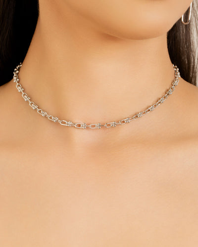 Choker Elos em U 5 mm Ródio Branco - 30 cm