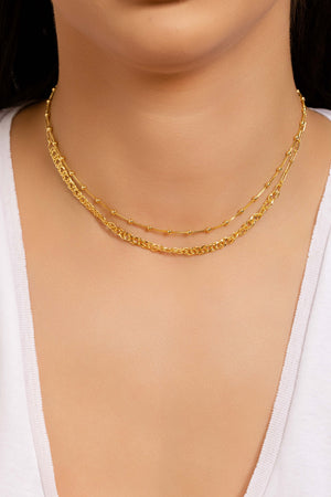 Choker Dupla Elos Bolinhas Lisas Banhado a Ouro 18K