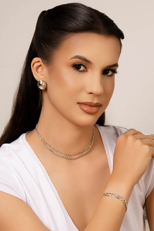 Choker Dupla Elos Bolinhas Lisas Ródio Branco