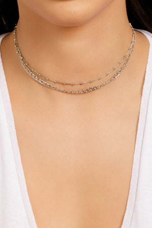 Choker Dupla Elos Bolinhas Lisas Ródio Branco