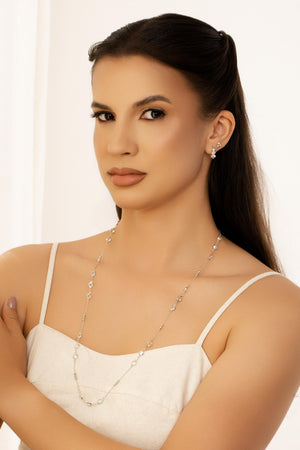 Gargantilha Longa Pontos de Luz Cristal Bolinhas Lisas Ródio Branco - 80 cm