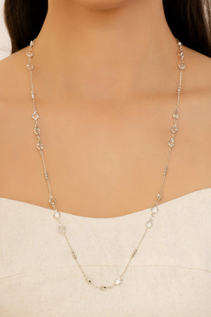 Gargantilha Longa Pontos de Luz Cristal Bolinhas Lisas Ródio Branco - 80 cm