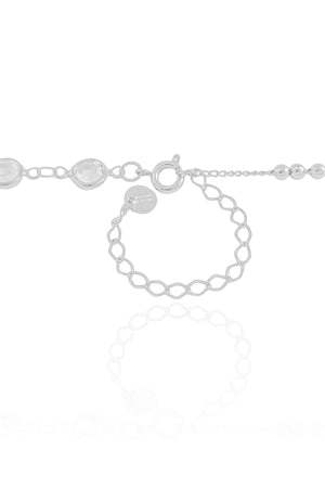 Gargantilha Longa Pontos de Luz Cristal Bolinhas Lisas Ródio Branco - 80 cm