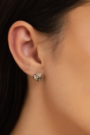 Brinco Nó Detalhado 1.0 cm Ródio Branco