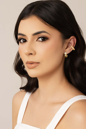 Brinco Redondo Duplo Liso Cravejado Cristal 1.5 cm Banhado a Ouro 18K