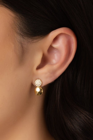 Brinco Redondo Duplo Liso Cravejado Cristal 1.5 cm Banhado a Ouro 18K