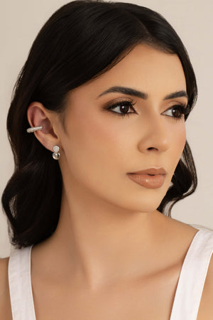 Brinco Redondo Duplo Liso Cravejado Cristal 1.5 cm Ródio Branco