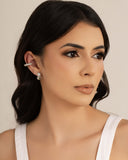 Brinco Redondo Duplo Liso Cravejado Cristal 1.5 cm Ródio Branco