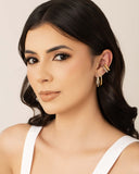 Brinco Argola Click Oval Cravejado Cristal 2.5 cm Banhado a Ouro 18K