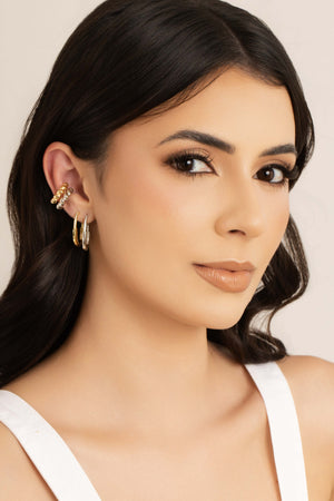 Brinco Argola Click Oval Cravejado Cristal 2.5 cm Ródio Branco