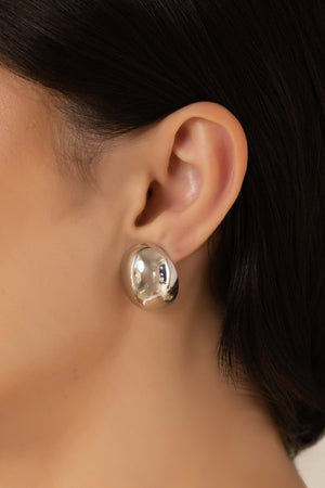 Brinco Oval Liso 2.5 cm Ródio Branco