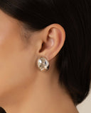 Brinco Oval Liso 2.5 cm Ródio Branco