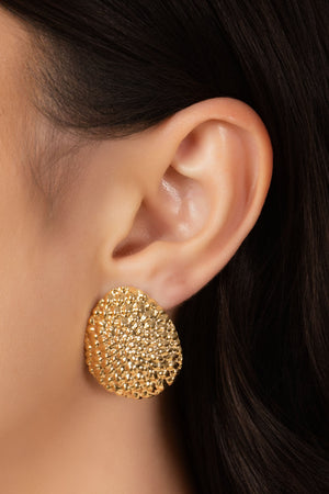 Brinco Gota Texturizada 2.9 cm Banhado a Ouro 18K