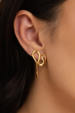 Brinco Fio Torcido Orgânico 3.2 cm Banhado a Ouro 18K