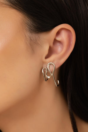 Brinco Fio Torcido Orgânico 3.2 cm Ródio Branco