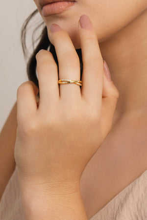 Anel X Cravejado Cristal Tamanho 13 Banhado a Ouro 18K