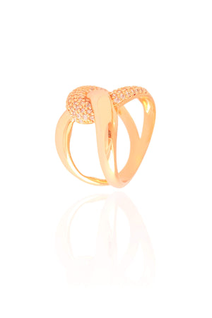 Anel Entrelaçado Cravejado Cristal Tamanho 16 Banhado a Ouro 18K