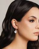 Brinco Argola Click Trevo Madrepérola 3.2 cm Ródio Branco