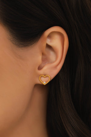 Brinco Coração Ponto de Luz Cristal 1.0 cm Banhado a Ouro 18K