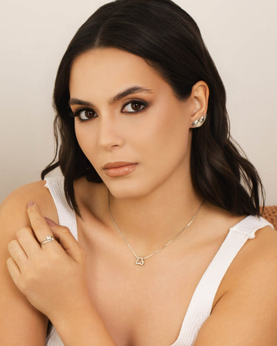 Ear Cuff Folha Lisa 2,4 cm Ródio Branco