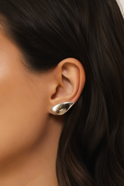 Ear Cuff Folha Lisa 2,4 cm Ródio Branco