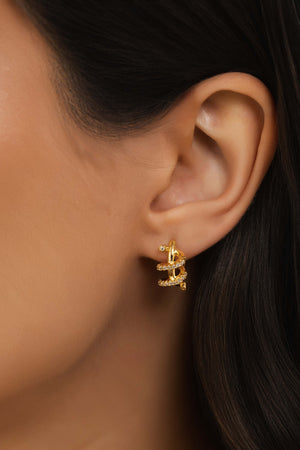 Brinco Argola Click Espiral Cravejado Cristal 1.4 cm Banhado a Ouro 18K