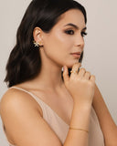Ear Cuff Flores Cravejado Cristal 2.9 cm Banhado a Ouro 18K