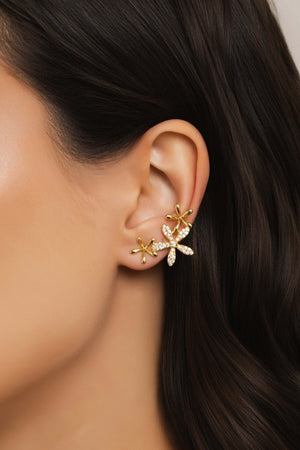 Ear Cuff Flores Cravejado Cristal 2.9 cm Banhado a Ouro 18K