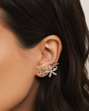 Ear Cuff Flores Cravejado Cristal 2.9 cm Ródio Branco