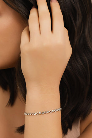 Pulseira Elos Duplos Quadrados 4 mm Ródio Branco