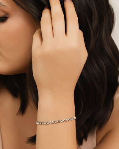 Pulseira Elos Duplos Quadrados 4 mm Ródio Branco