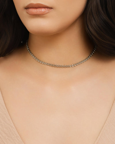 Choker Elos Duplos 4 mm Ródio Branco - 35 cm