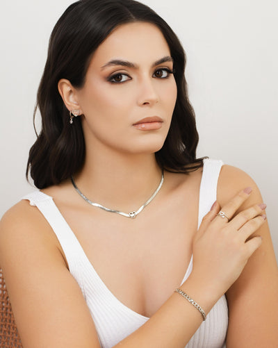 Choker Malha Fita Coração 4 mm Ródio Branco - 35 cm