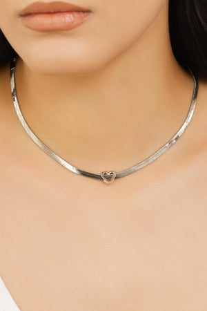 Choker Malha Fita Coração Ródio Branco