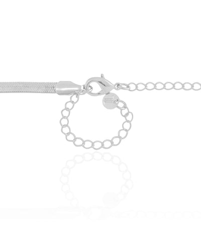 Choker Malha Fita Coração 4 mm Ródio Branco - 35 cm