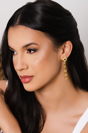 Brinco Meia Bola Franja Elos 6.3 cm Banhado a Ouro 18K