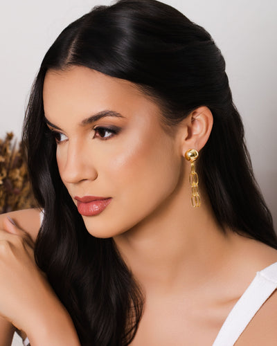 Brinco Meia Bola Franja Elos 6,3 cm Banhado a Ouro 18K