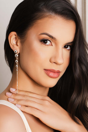 Brinco Pêndulo Bolas Lisas 11.8 cm Ródio Branco