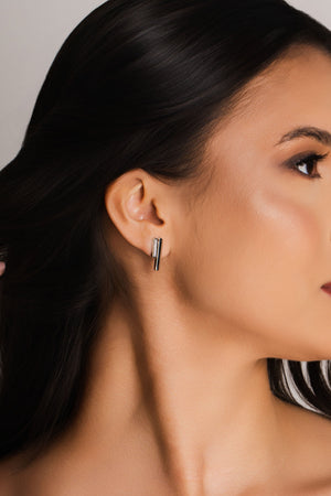 Brinco Palito Duplo Cravejado Cristal 1.9 cm Ródio Branco