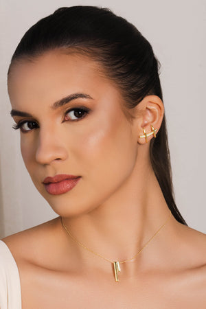 Ear Cuff Palitos Cravejado Cristal 2.3 cm Banhado a Ouro 18K