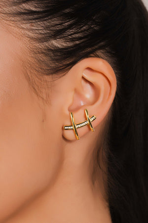 Ear Cuff Palitos Cravejado Cristal 2.3 cm Banhado a Ouro 18K