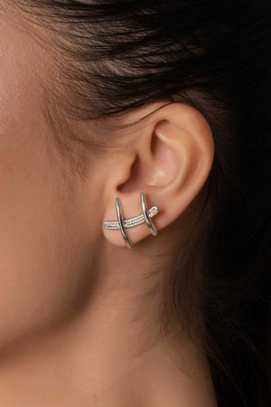 Ear Cuff Palitos Cravejado Cristal 2.3 cm Ródio Branco