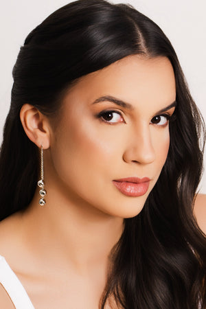 Brinco Argola Click Franjas Bolas Lisas 7.6 cm Ródio Branco