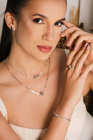 Pulseira Elos Bolas Lisas Ródio Branco