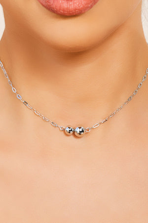 Choker Elos Bolas Lisas Ródio Branco