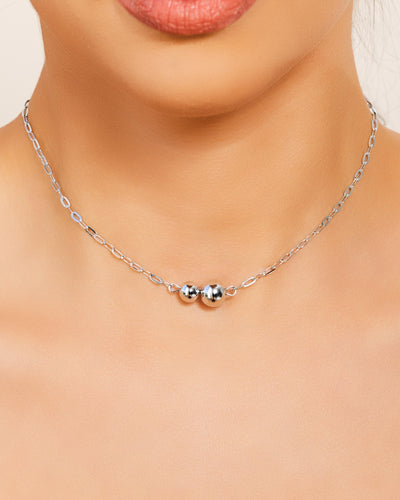 Choker Elos Bolas Lisas Ródio Branco - 35 cm