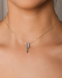 Gargantilha Elos Palitos Duplos Cravejado Cristal Ródio Branco - 40 cm