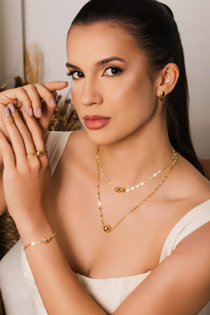 Gargantilha Elos Bola Lisa 12 mm Banhado a Ouro 18K - 45 cm