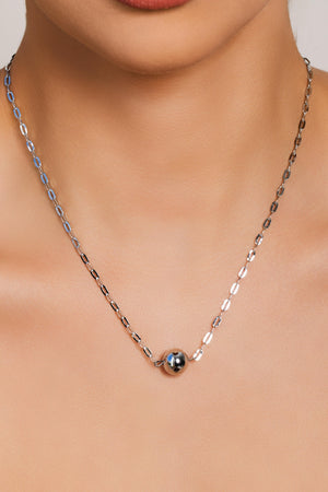 Gargantilha Elos Bola Lisa 12 mm Ródio Branco - 45 cm